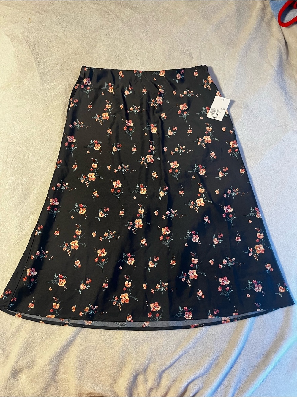 Forever 21 Black A-Line Skirt with Pink Floral Print